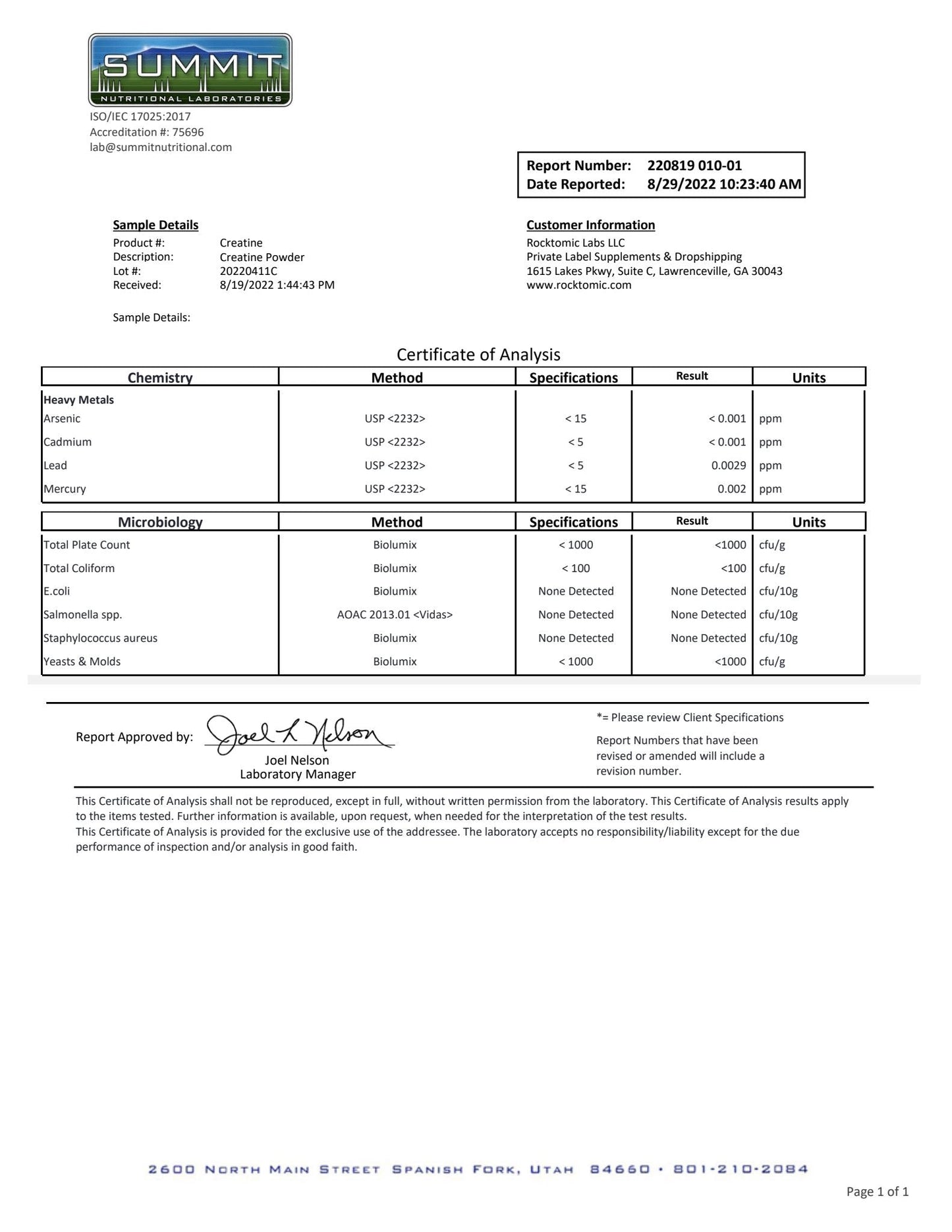 Divine Power Creatine Lab Analysis