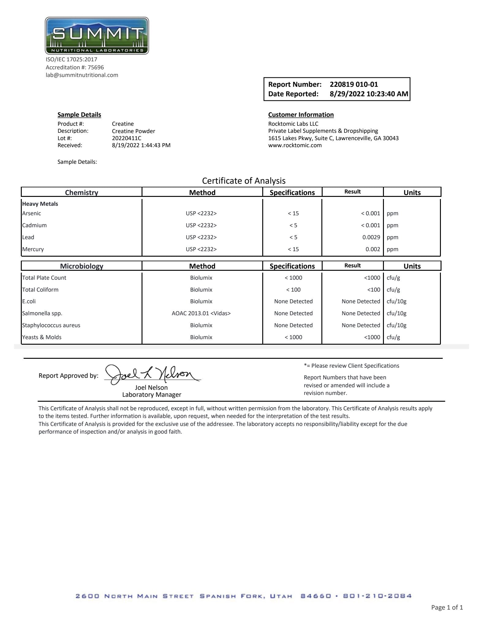 Divine Power Creatine Lab Analysis
